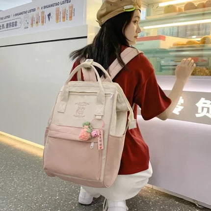 Japan Trend Color Matching Waterproof Backpack Leisure Travel Bagfor Women and Girls Large Capacity Sports Weekend Trip Sportbag by zapcart