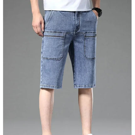 AHUDNUCN Summer Multi Pocket Denim Shorts For Men Straight by zapcart