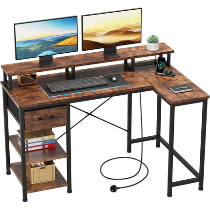 L Shaped Desk With Built In Power Outlet For Home Office by zapcart