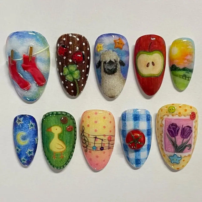 Press On Nails 24Pcs Almond Tips Oil Painting Spicy Girls by zapcart