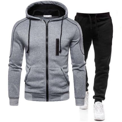 Men Fashion Print Tracksuit With Hooded Zip Sweatshirt Set by zapcart
