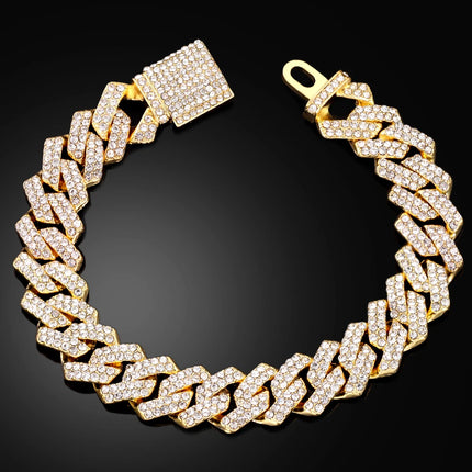 SUBOLLOWCN Iced Prong Cuban Chain Bracelet For Men Women by zapcart