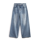 Maden Light Blue Wide Leg Jeans Women Drawstring Waistband by zapcart