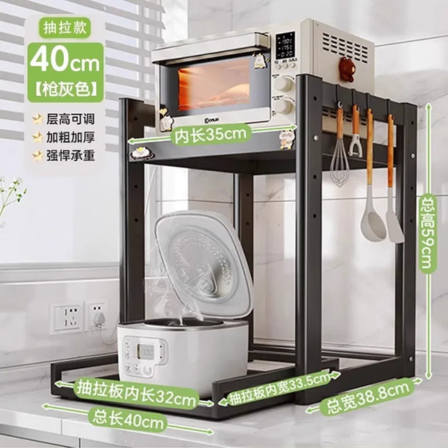 Kitchen Multi-Function Pull-Out Rice Cooker Storage Ra Layered Home Microwave Potware Organizer Carbon Steel Modern Simple by zapcart