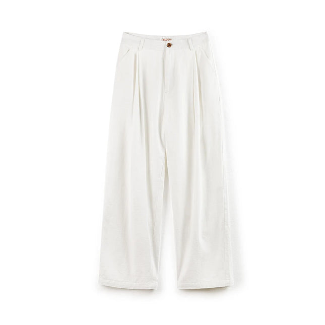 Maden White Cotton Casual Pants Women Loose Cargo Wide Leg by zapcart