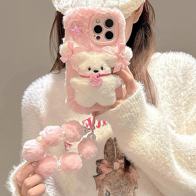 Choice Pink Plush 3D Doll Case With Chain For iPhone 11-16 by zapcart