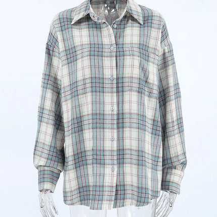 Mumaroho 2024 Women Autumn Plaid Shirt Oversized Blouse by zapcart