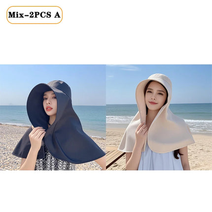 1/2/3PCS Summer Women's Sun Protection Sunshade UV Protection Hat Large Brim Face Covering Hat Face Mask Neck Protection Hat by zapcart