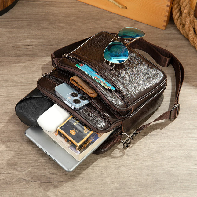 LACHIOURCN Black Leather Messenger Bag For Men Crossbody by zapcart