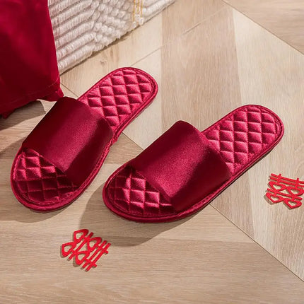 Wedding Slippers For Couples Satin Bow Flat Shoes Gift by zapcart