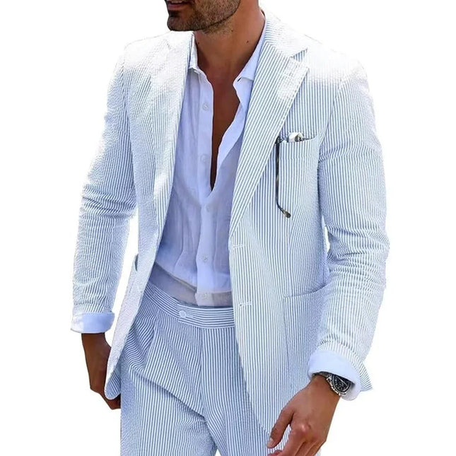 Tunetak Summer Stripe Seersucker Mens Suits Slim Fit 2pc by zapcart