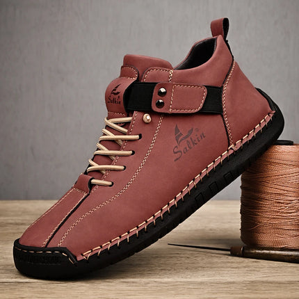 Abfuber Breathable Leather Casual Shoes for Men Lace Up by zapcart