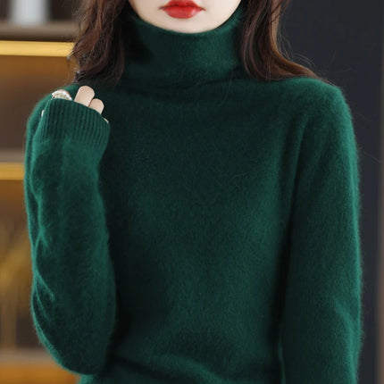 Pile Collared Mink Cashmere Turtleneck Sweater For Women by zapcart
