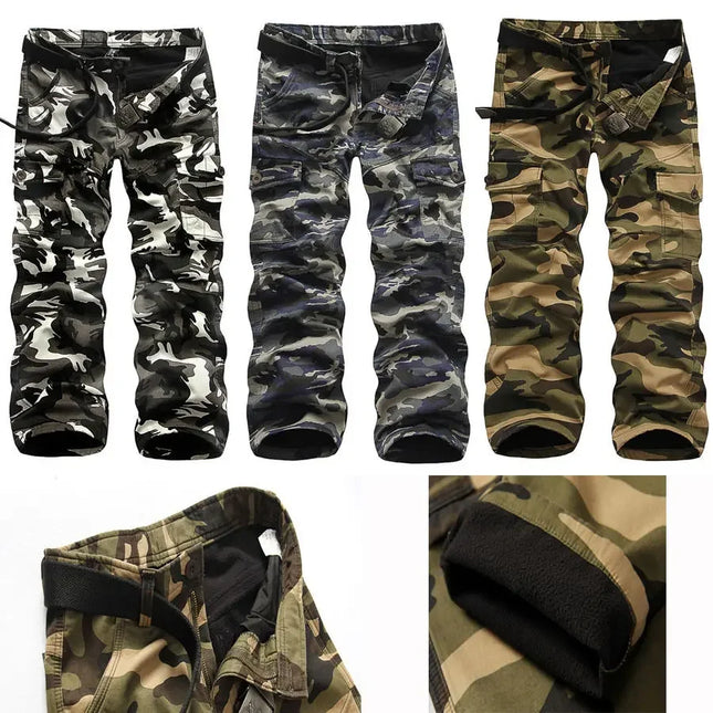 Men Fleece Lined Cargo Pants Warm Camouflage Work Trousers by zapcart