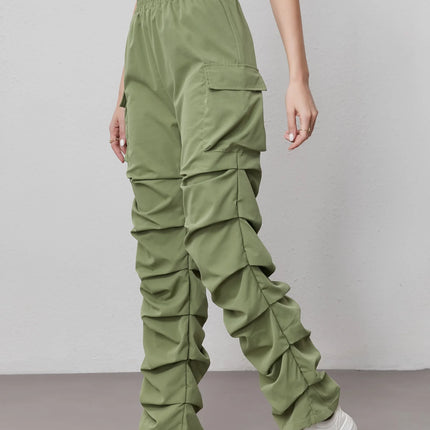 Womens Elastic High Waist Cargo Pants With Large Pockets by zapcart