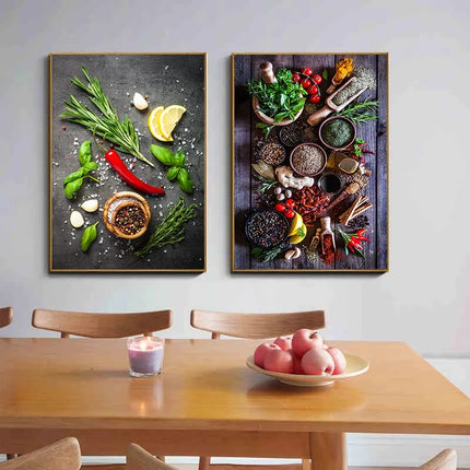 Kitchen Wall Art Herbs Spices Canvas Painting Nordic Decor by zapcart