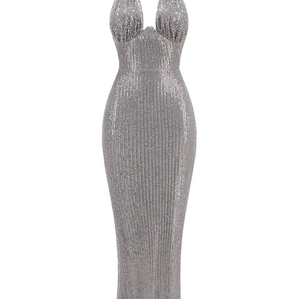 House Of Beauty Sequins Halter Maxi Backless Dress Women by zapcart