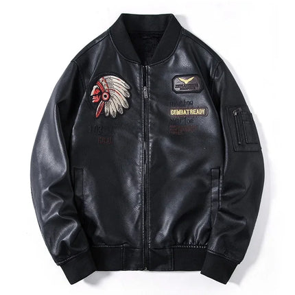 2024 New Men's Leather Jacket Lapel Embroidery Trend Biker Motorcycle Jacket Men's Fashion Casual Windproof PU Bomber Coat 4XL by zapcart