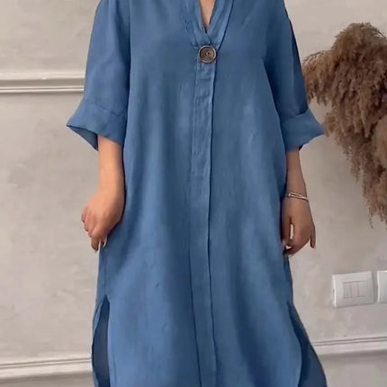 Lightweight O Neck Button Dress For Women Casual Chic Summer by zapcart