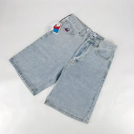 Y2K Embroidered Shorts For Unisex Denim Streetwear Comfort by zapcart