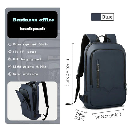 HK Slim Backpack Men 15.6 Inch Laptop USB Charge Waterproof by zapcart