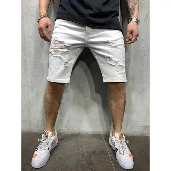 Longchengyixi Mens Ripped Tassel Denim Shorts Casual Summer by zapcart