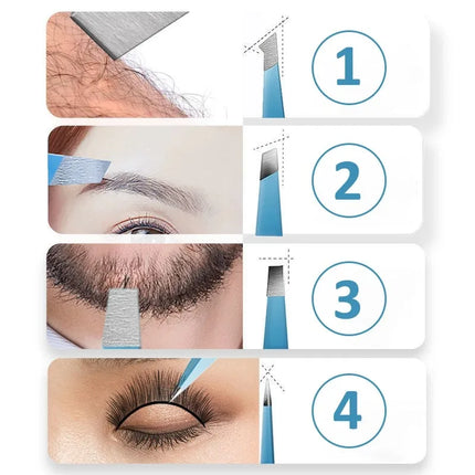 4Pcs Eyebrow Tweezers Set Stainless Steel Slanted For Women by zapcart