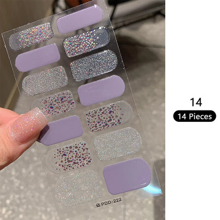Pink Glitter Nail Stickers Full Cover Diy Manicure Deluxe by zapcart