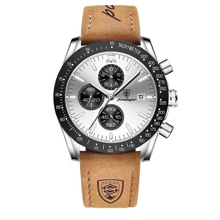POEDAGAR Men Watch Waterproof Luminous Chronograph Leather