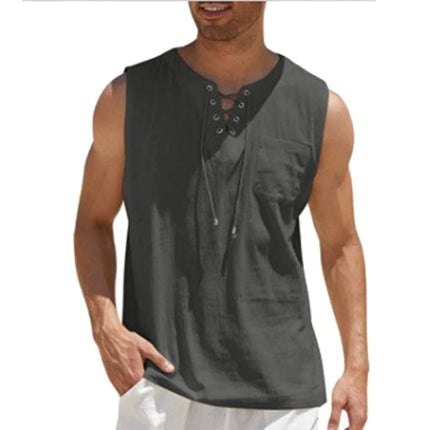 Mens Casual Sleeveless Vest With Lace Up V Neck Realxizicn by zapcart