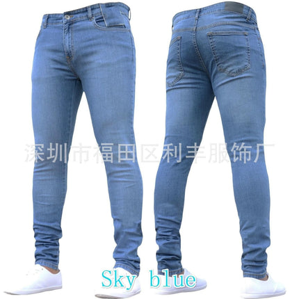 Kalenmos Men Jeans Slim Fit Mid Waist Ankle Length Denim by zapcart