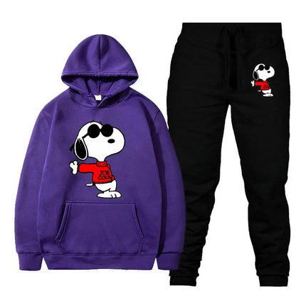MINISOCN Snoopy Cartoon Hoodie Sweatpants Set For Men by zapcart