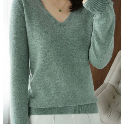 Women V Neck Knit Sweater Slim Fit Soft Knitwear Winter by zapcart