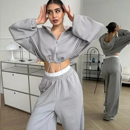 Kalenmos Women Two Piece Sets Warm Cozy Y2K Streetwear by zapcart