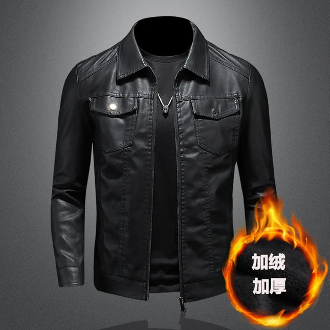 Motorcycle Leather Jacket Men Slim Fit With Pocket Korean by zapcart
