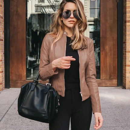 Plus Size Womens PU Leather Jacket Slim Fit Streetwear by zapcart