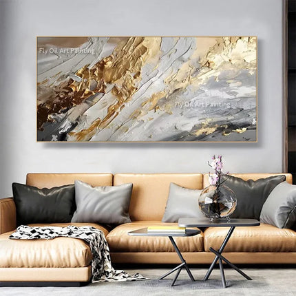 Form Abstract Golden White Knife Oil Painting Wall Art Gift by zapcart