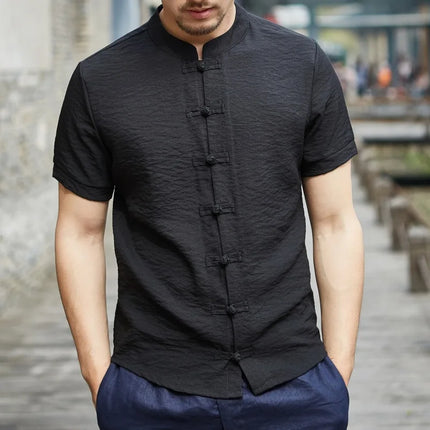 CN Anhui Cross Border Chinese Style Men's Solid Color Shirt by zapcart