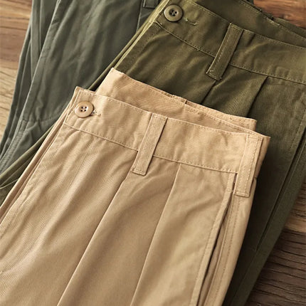 Iceupsnow Men Autumn Twill Pleat Cargo Pants 100 Cotton by zapcart