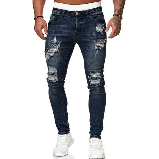 Men Ripped Skinny Jeans CN Guangdong Street Style Denim by zapcart