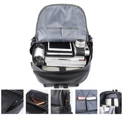 Leather Men Backpack Waterproof USB 14In Laptop MATE ELANCN by zapcart