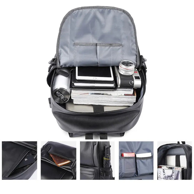 Leather Men Backpack Waterproof USB 14In Laptop MATE ELANCN by zapcart