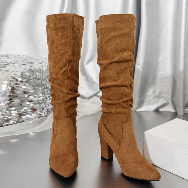 Pointed Toe Pleated Knee High Boots Women Comfort Everyday by zapcart
