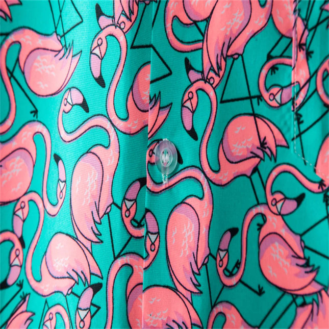 CN Jiangxi Men Quick Dry Beach Shirt Hawaiian Flamingo by zapcart
