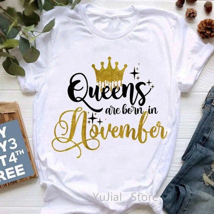 Queen Are Born In January To December Bold Graphic Tee Women by zapcart