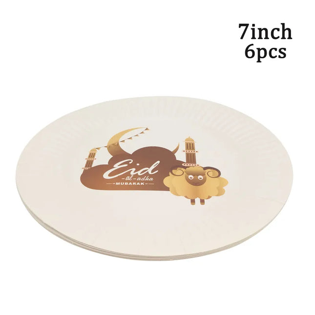 QIJOYJUCN Eid Mubarak Disposable Tableware Plates Cups 6Pc by zapcart