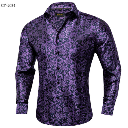 HenanChoice Mens Jacquard Paisley Shirt Long Sleeve Luxury by zapcart