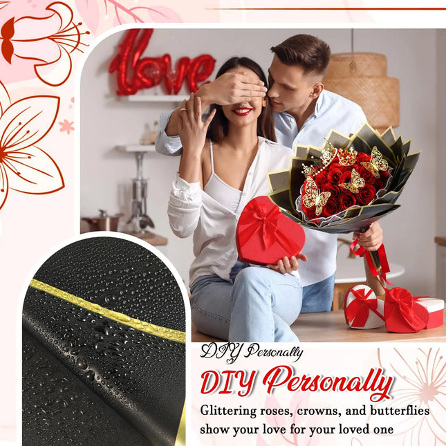 Glitter Artificial Eternal Red Rose Bouquet Forever Roses Flower Bouquet Silk Fake Rose Flower Valentine's Day Birthday Gift by zapcart