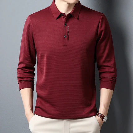 Mens Waffle Polo Shirt With Letter Print Lapel Casual Top by zapcart