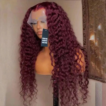 Deep Wave Lace Frontal Wig 13x4 Burgundy 99J for Black Women by zapcart